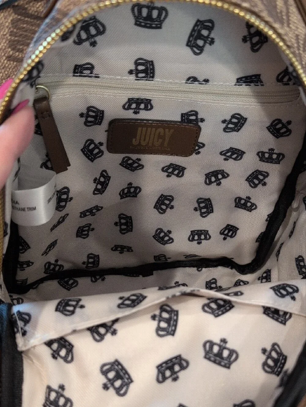 Juicy Couture Brown Monogram Mini Backpack with Gold Accents